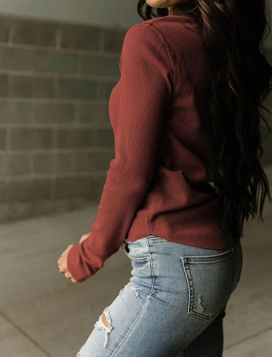 Shewin - Waffle V Neck Henley Top