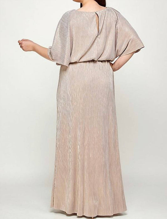 See And Be Seen - Cape Metallic Pleated Maxi Dress - Plus