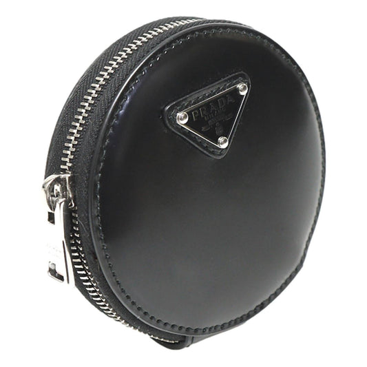 Prada - Women's Triangle Plaque Smooth Leather Round Mini Pouch Keychain