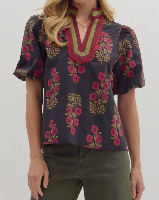 Entro - Cranberry Blooms Blouse