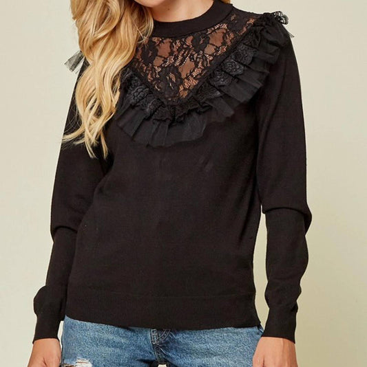 Andree By Unit - Lace Detail and Ruffle Sweater