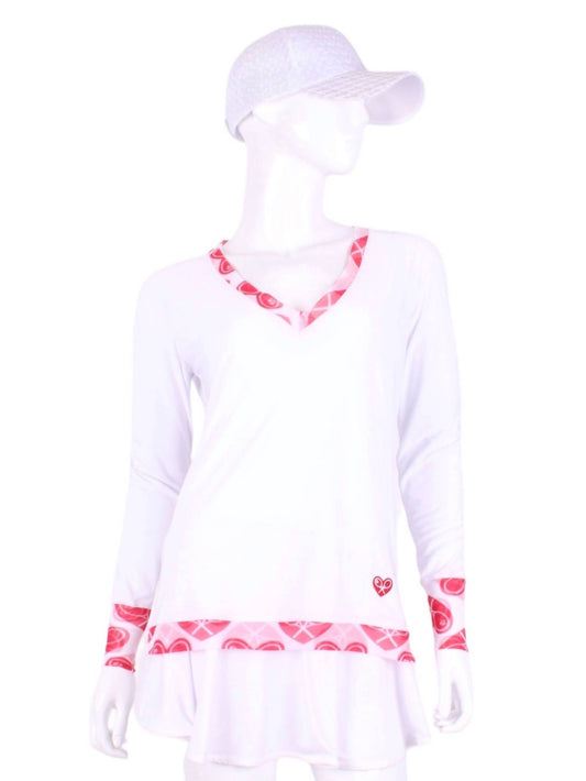Love Love Tennis - Women's Heart Trim Long Sleeve Very Vee Tee