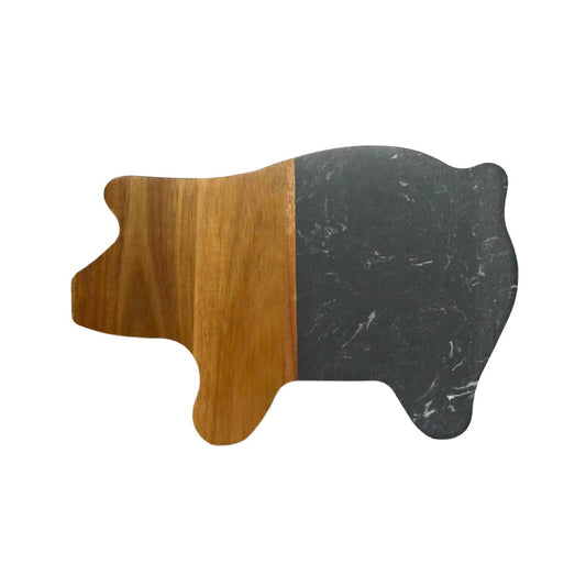 Creative Gifts International - Marble and Acacia Wood Pig Board