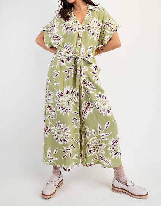 Easel - Short Sleeve Tie-waist Jumpsuit