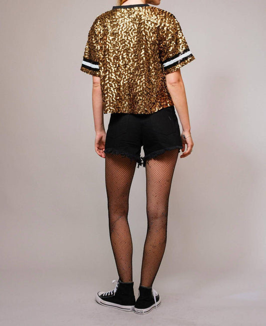 Blue B - Sequin Game Day Crop Varsity Top