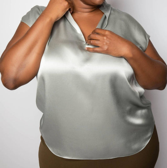 Vince - Cap Sleeve Slit Neck Blouse - Plus