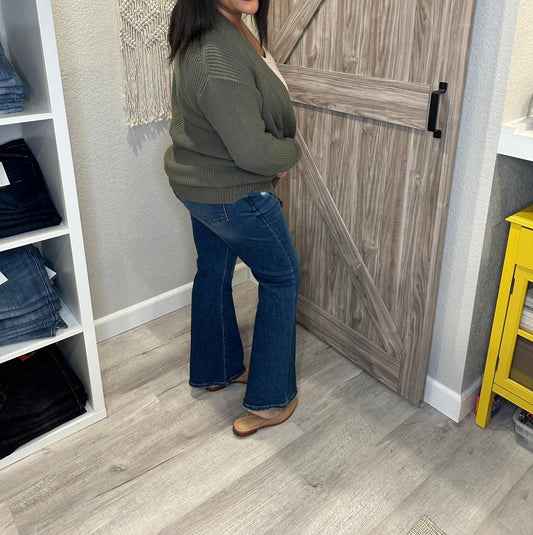 Risen - Non Distressed High Rise Ankle Flare Jeans