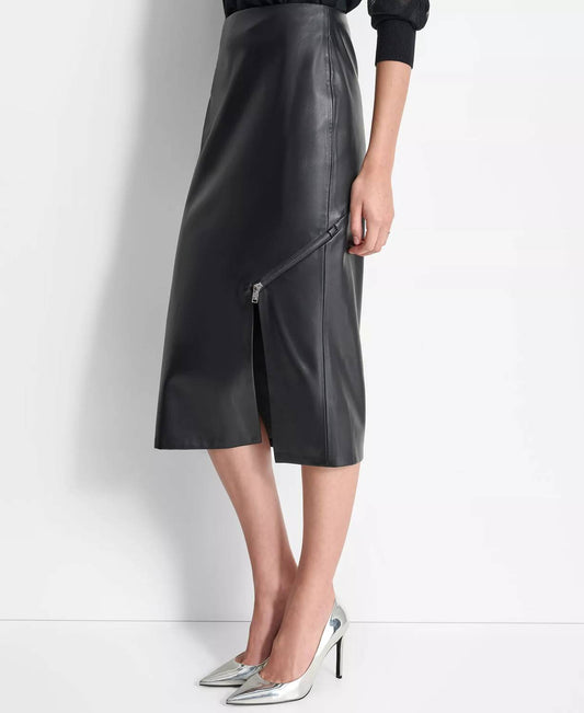 Dkny - Zipper-hem Faux Leather Midi Skirt