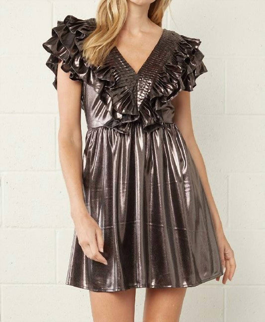 Entro - Metallic Ruffle Petite Mini Dress