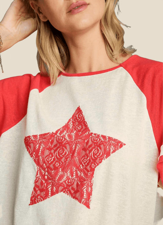 Umgee - Color Block Star Slub Knit Top