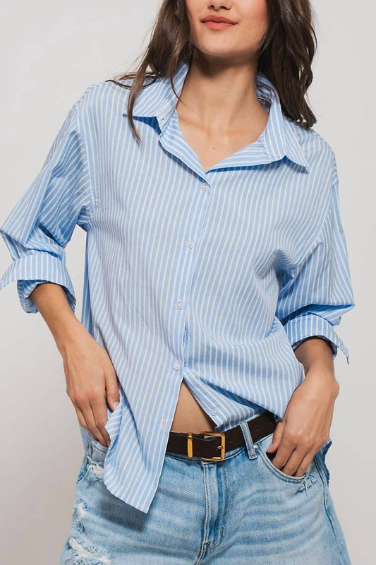 Urban Daizy - Striped Twill Tape Detail Statement Button Shirt