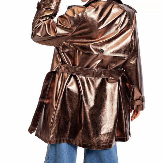 Easel - Retro Faux Leather Trench Coat
