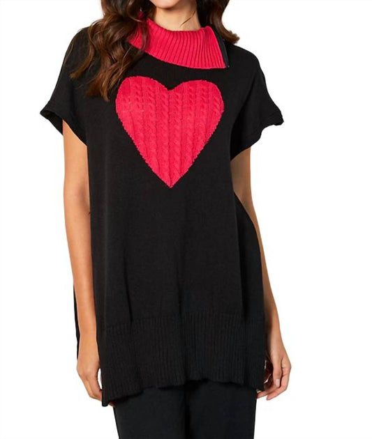 Zip Cowl Neck Heart Poncho
