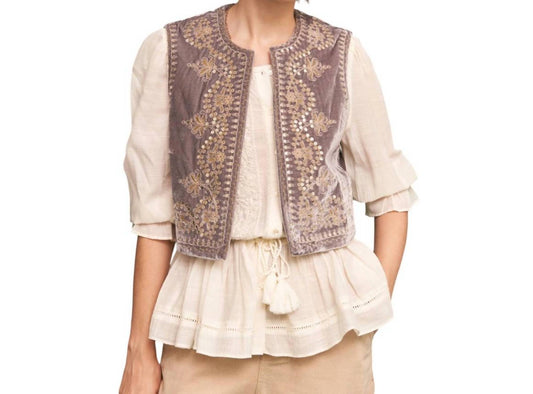 En Creme - Embroidered Sequin Velvet Vest