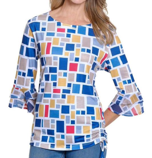 Multiples - Flounce Sleeve Bateau Drawstring Side Top