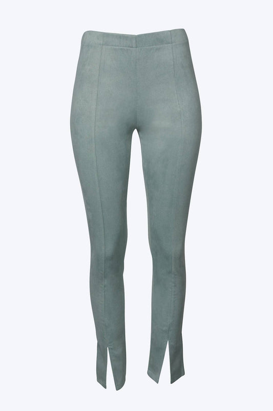HIGH-RISE VEGAN SUEDE SPLIT-HEM PANTS