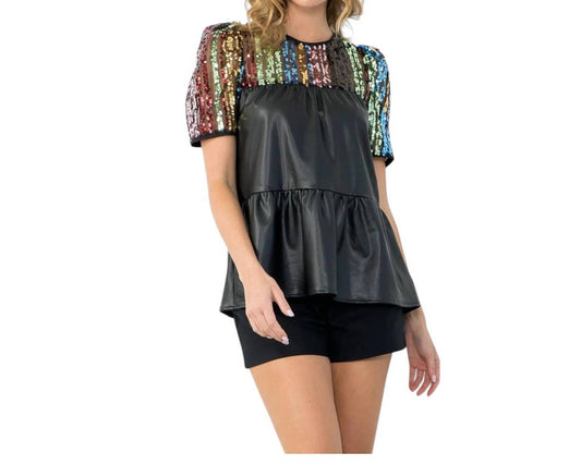 Thml - Cassidy Sequin and Leather Top