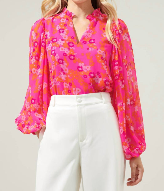 Sugarlips - Punch of Poppy Split Neck Blouse