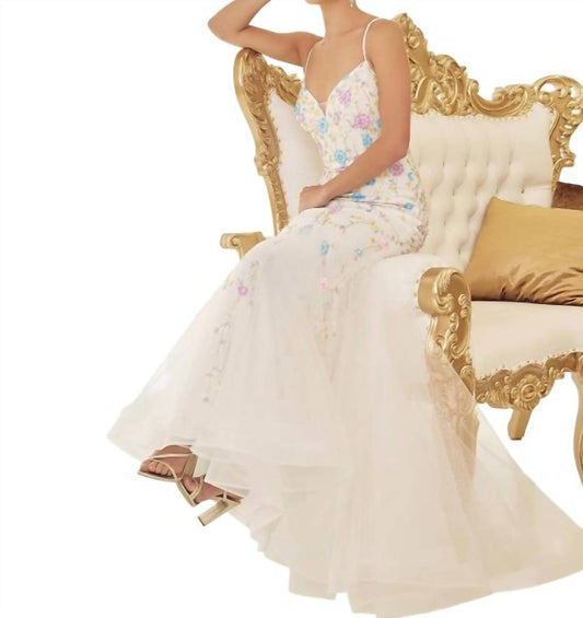 Nox Anabel - V-neck Floral Beaded Prom Gown