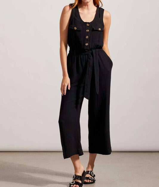 Tribal - Button Front Sash And Pockets Jumpsuit