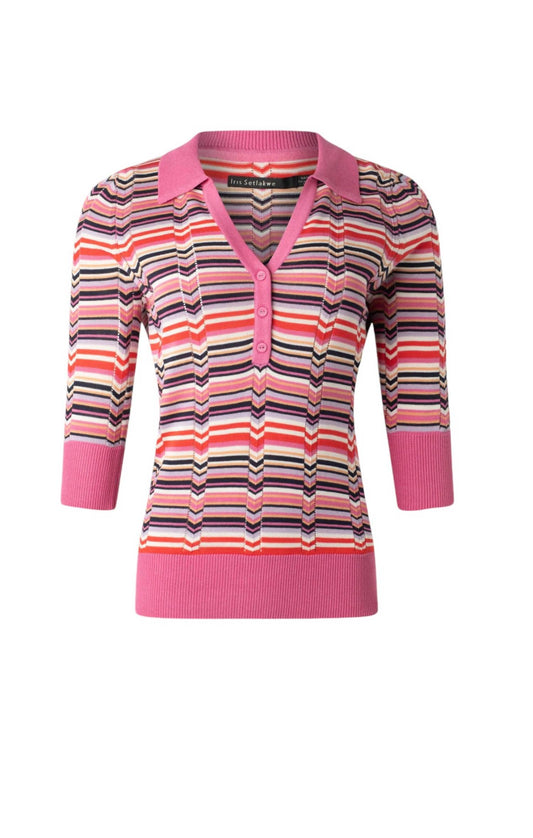Iris Setlakwe - WOMEN'S V NECK POLO WITH CONTRAST RIB SWEATER