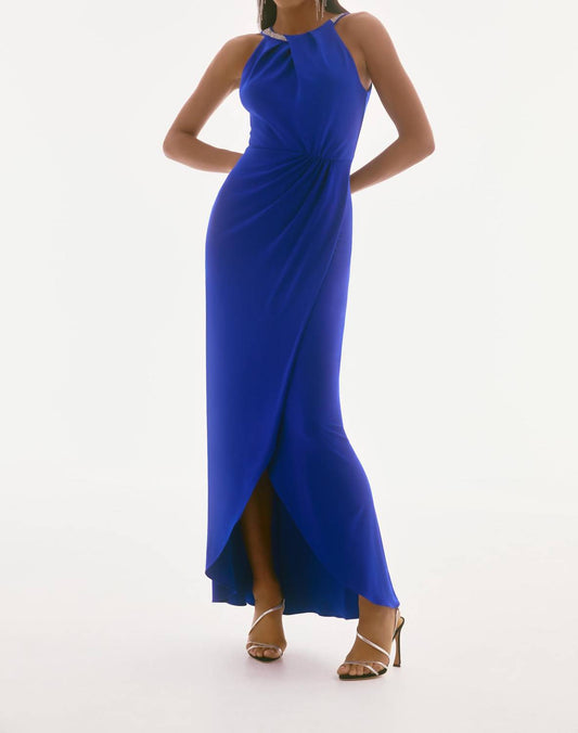 Joseph Ribkoff - Embellished Pleated Halter Neck Gown