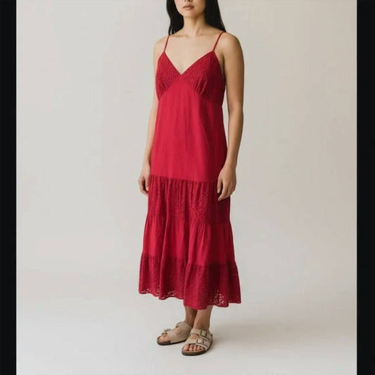 Michael Kors - Spaghetti Strap Eyelet Ruffle Midi Dress