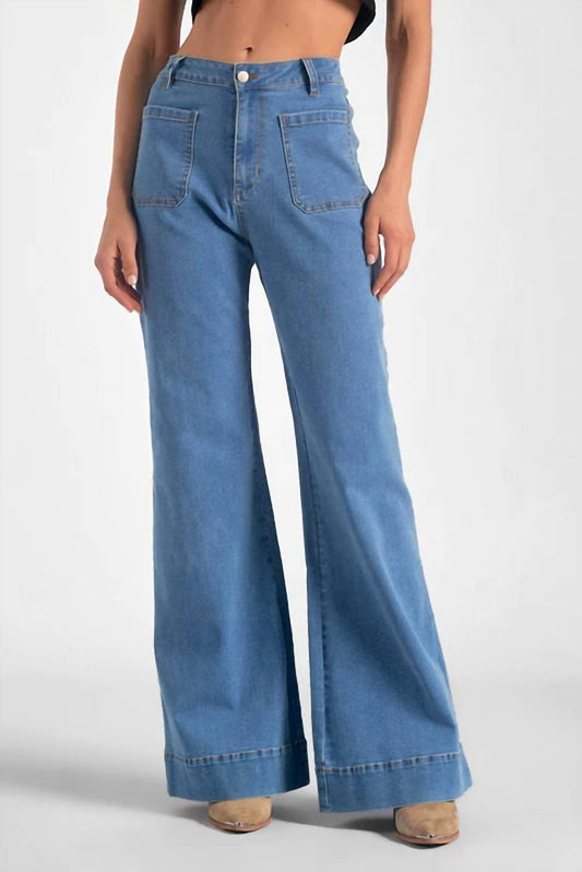 Elan - Patch Pocket High Rise Wide Leg Jeans