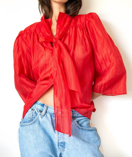 Stella Nova - Pointelle High-neck Bow Blouse