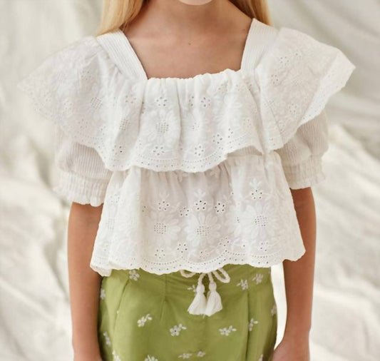 Mayoral - Girls' Scallop Floral Embroidered Crop Blouse
