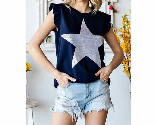 7Th Ray - Women's Ruffle Sleeve Top With Silver Sequin Star