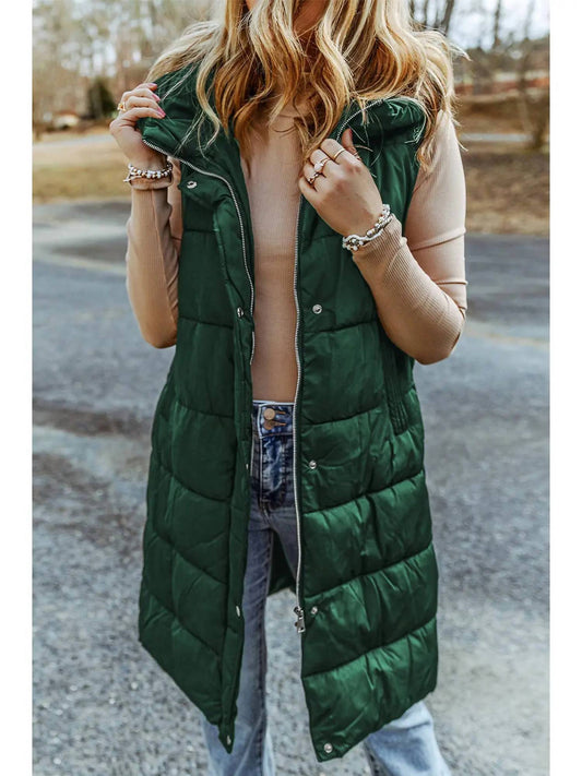 Pretty Bash - Gloria Zip Up Quilted Long Vest Coat