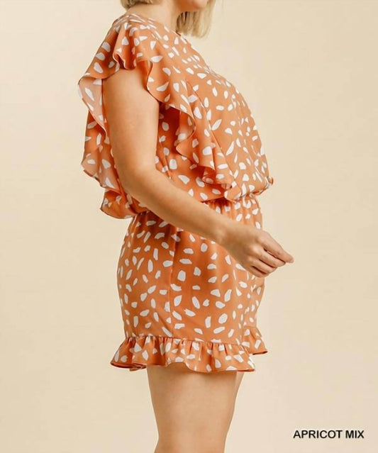 Umgee - V-neck Dalmatian Print Romper