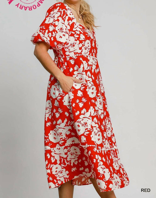 Umgee - Floral Midi Dress With Trim Details - Plus