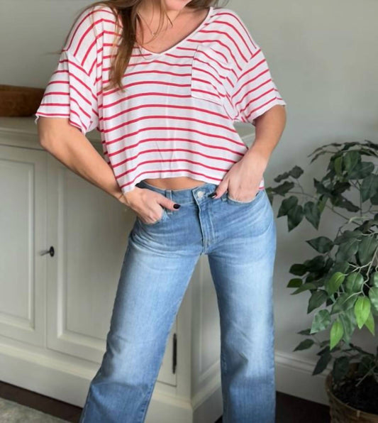 Sundry - Crop V-neck Stripe Tee