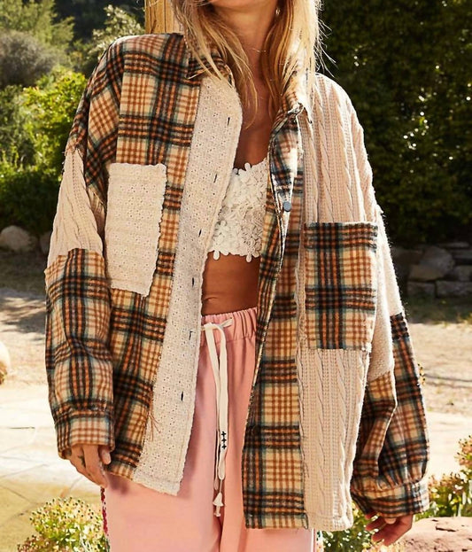 Pol - Vintage Washed Knit Patch Front Pocket Plaid Shirt