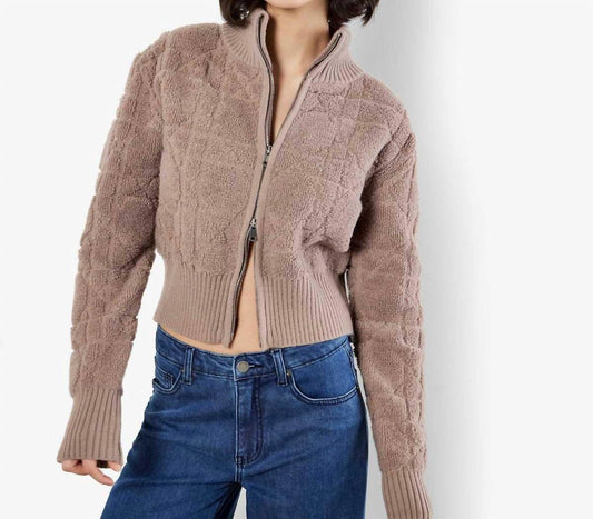 Apricot - Textured Rib Edge Zip Jacket