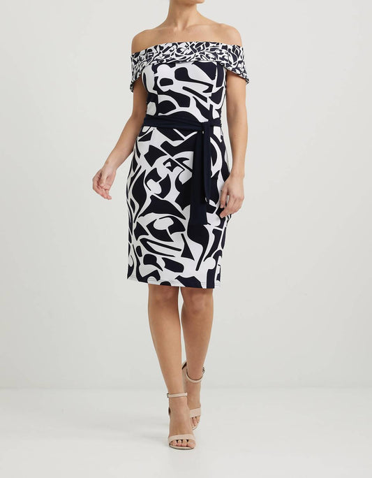 Joseph Ribkoff - Off-shoulder Belted Bodycon Dress