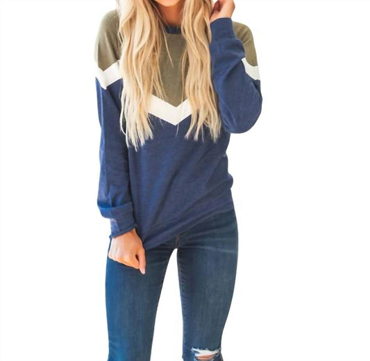 Tickled Teal - Chevron Colorblock Pullover