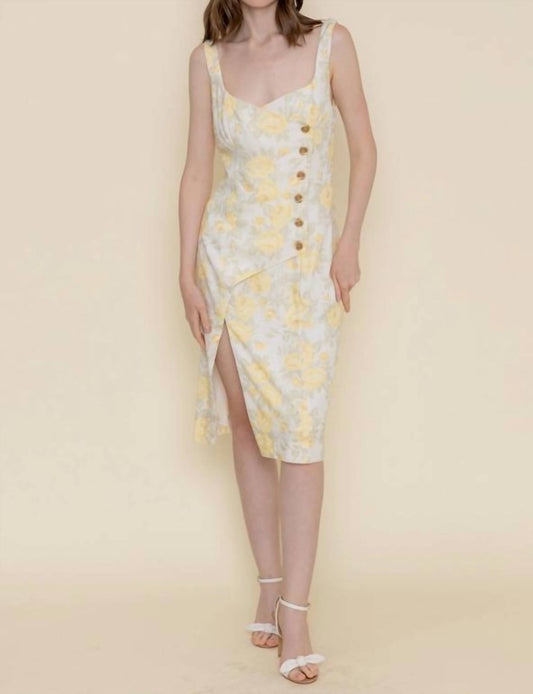 Fore Collection - Floral Print Asymmetric Button Closure Midi Dress