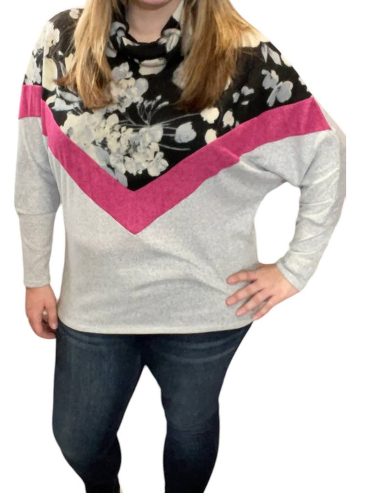 Honeyme - Floral Chevron Cowlneck Sweater