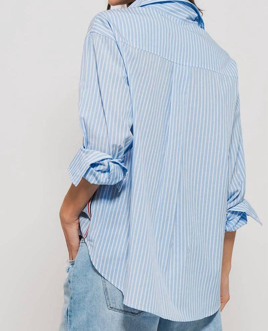 Urban Daizy - Striped Twill Tape Detail Statement Button Shirt