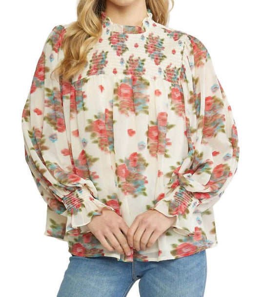 Entro - Smocked Floral Blouse