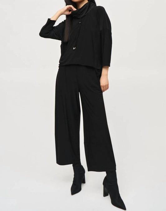 Joseph Ribkoff - Drawstring Cowl Neck Cropped Jumpsuit