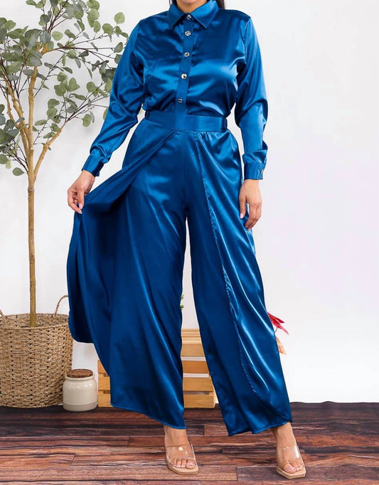 Karen T Design - Button Down Shirt And Open Pants Set
