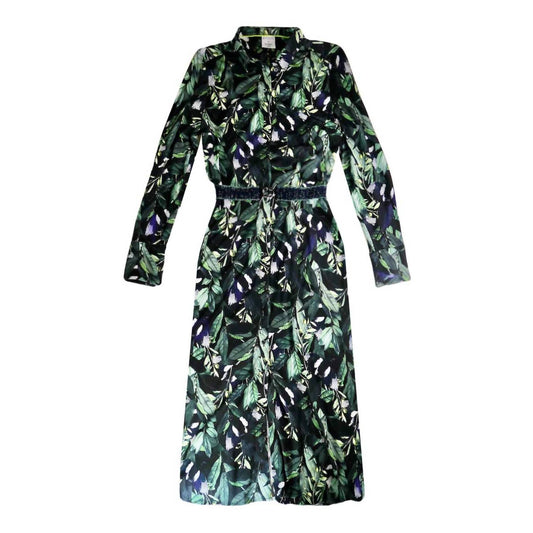 LEAF PRINT LONG SHIRT DRESS