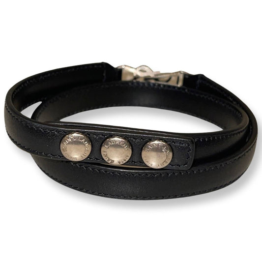 Saint Laurent - Women's Monogram Logo Leather Wrap Snap Bracelet