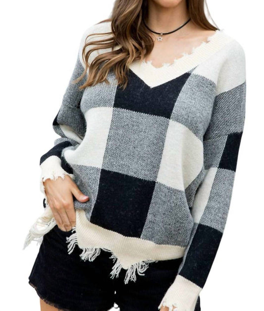 Mainstrip - Plaid Frayed Sweater