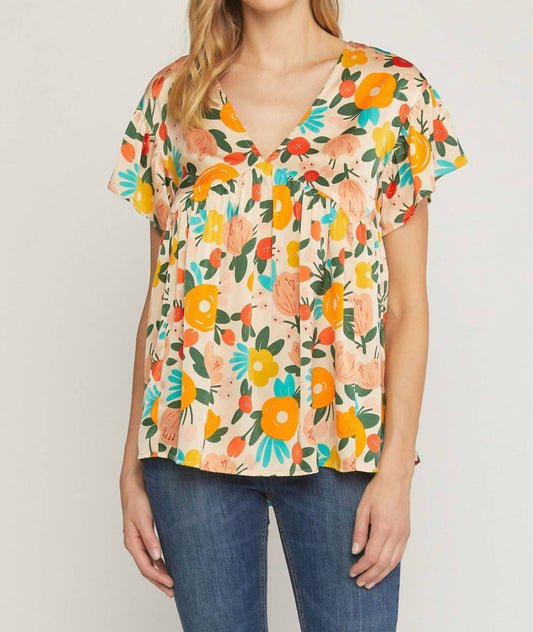 Entro - Floral Babydoll Flutter Sleeve Top