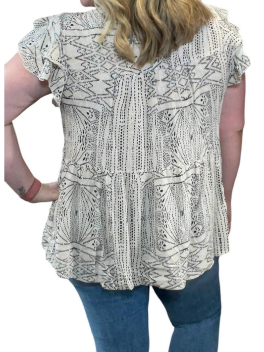 Jodifl - Abstract Ruffle Sleeve Top